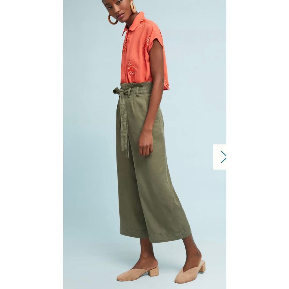 Anthropologie Blythe wide-leg cropped high-rise pants moss green - Picture 4 of 12